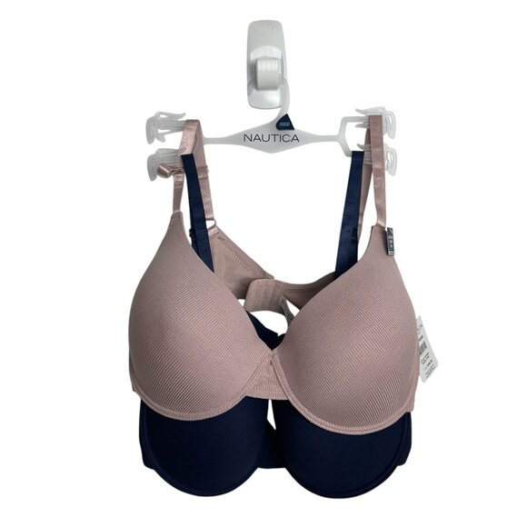Nautica Intimates Super Soft T-Shirt Bras 2-Pack 40DD Light Pink & Navy Everyday - Picture 1 of 7